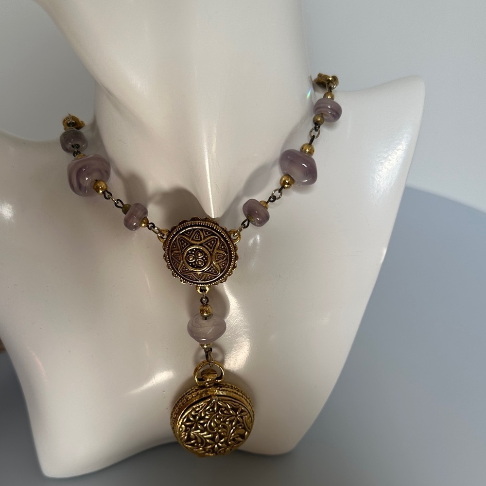 Vintage real amethyst Gold Pendant Necklace​​​​
